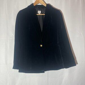 JCrew Factory Blazer Jacket Size 2 Velvet Black One Gold Tone Button Preppy Chic